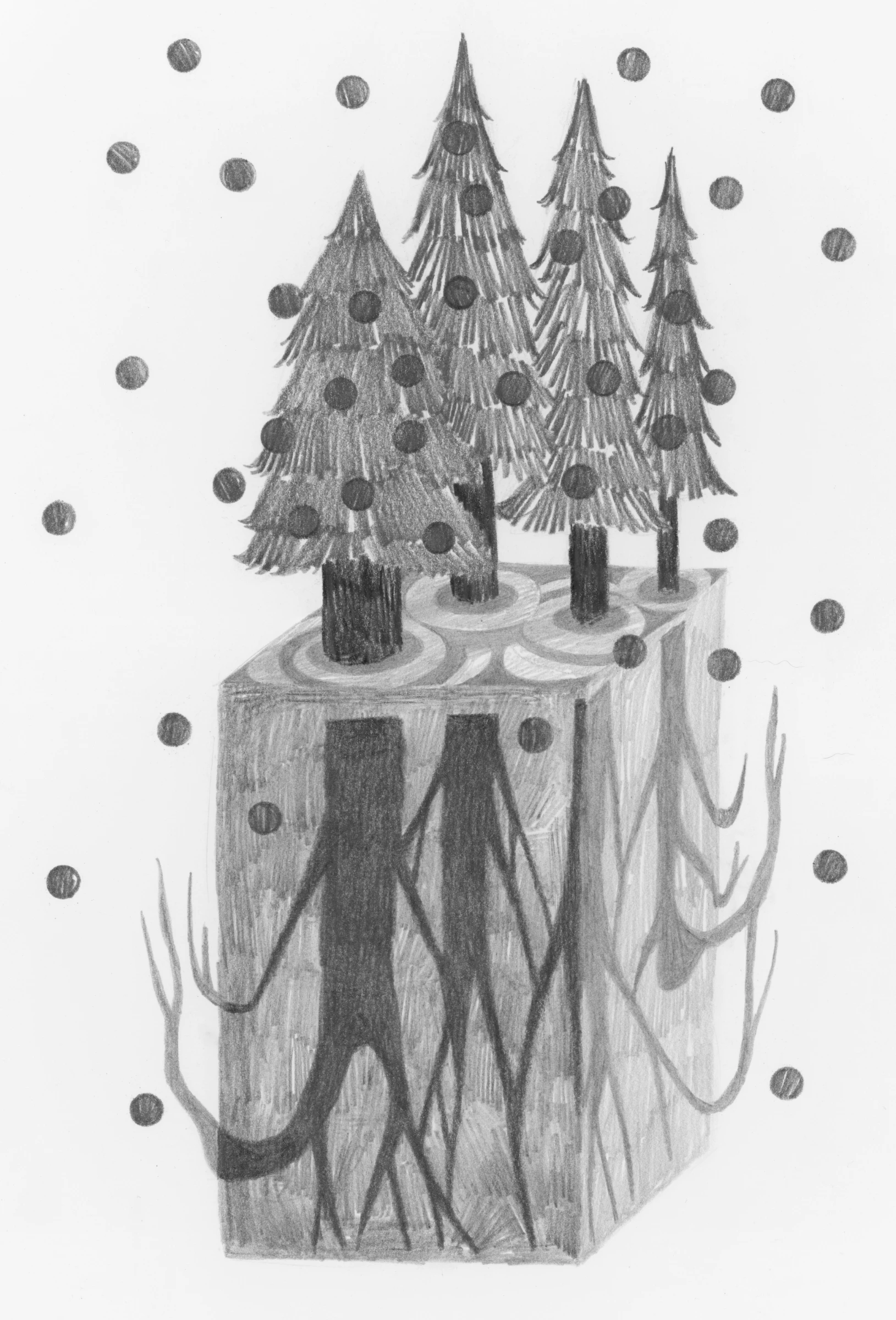 Support Group drawing with object and pedestal in precarious balance